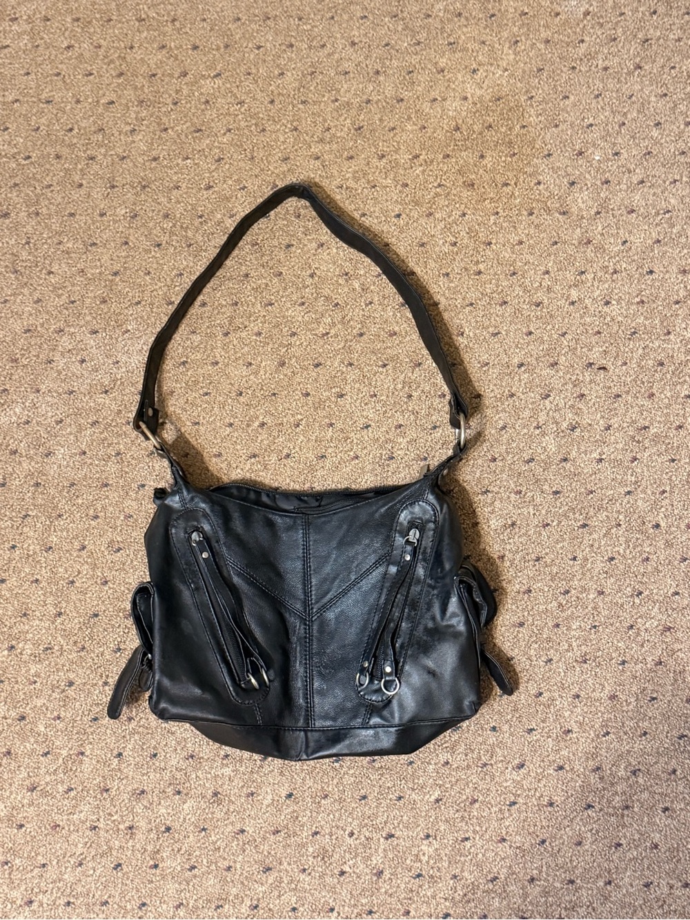 Black Leather Shoulder Bag - Classic Women's Handbag